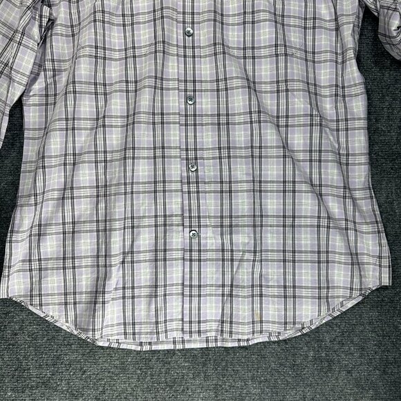 Express Shirt Mens Large Fitted Button Up Purple Stretch Plaid Roll Tab Sleeve - Picture 2 of 10